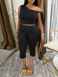 LW BASICS Plus Size Solid Color Two-piece Shorts Set